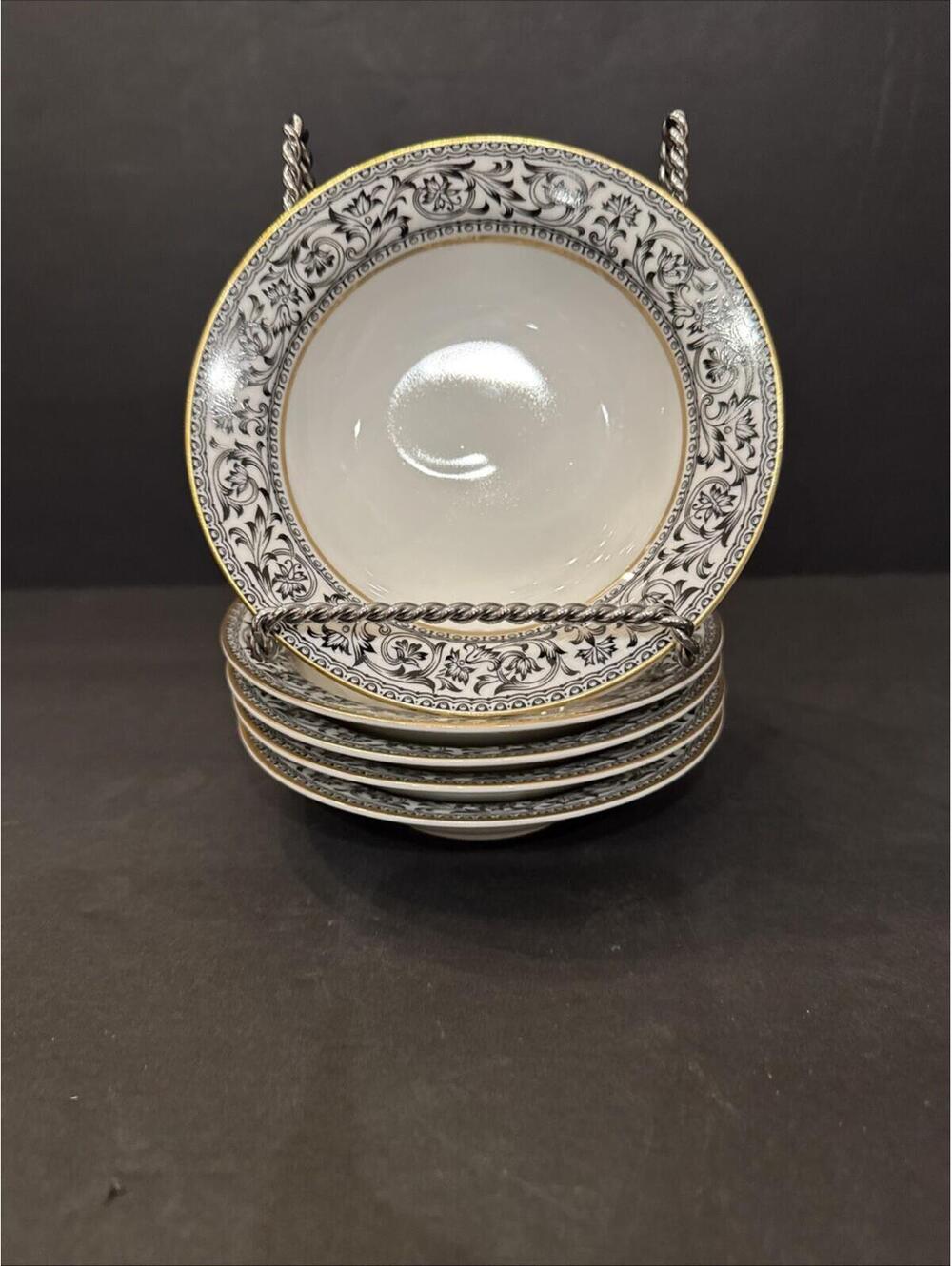 (5) Sango Spanish Lace Fruit Dessert Bowls  #3757 - 5.5” W Japan Gold Rim